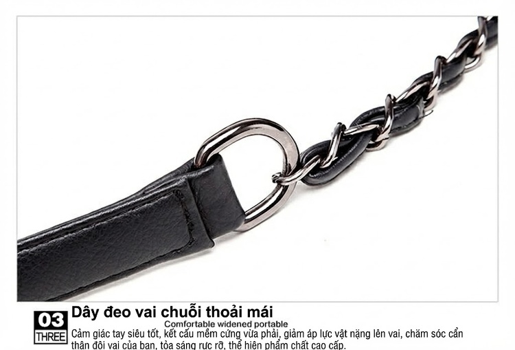 Túi Xách Nữ Đeo Chéo Họa Tiết Trám Da Bóng Size Lớn Màu Đen chi tiết 24
