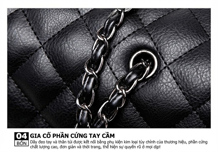 Túi Xách Nữ Đeo Chéo Họa Tiết Trám Da Bóng Size Lớn Màu Đen chi tiết 25