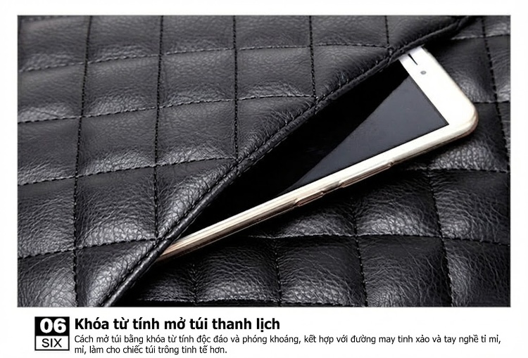 Túi Xách Nữ Đeo Chéo Họa Tiết Trám Da Bóng Size Lớn Màu Đen chi tiết 27