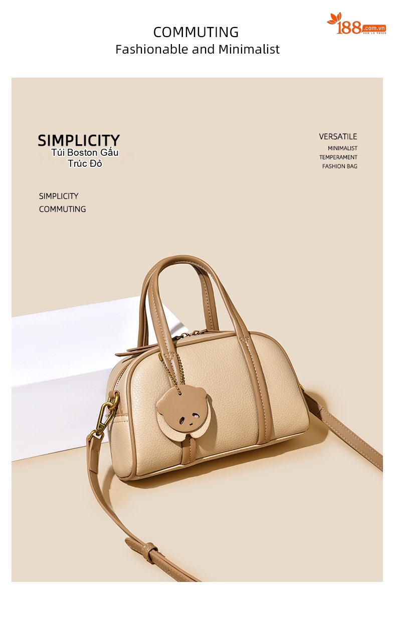 Túi Xách Nữ Đeo Chéo/Xách Tay Kiểu Dáng Thời Trang Màu Kem, Nâu, Đen chi tiết 1