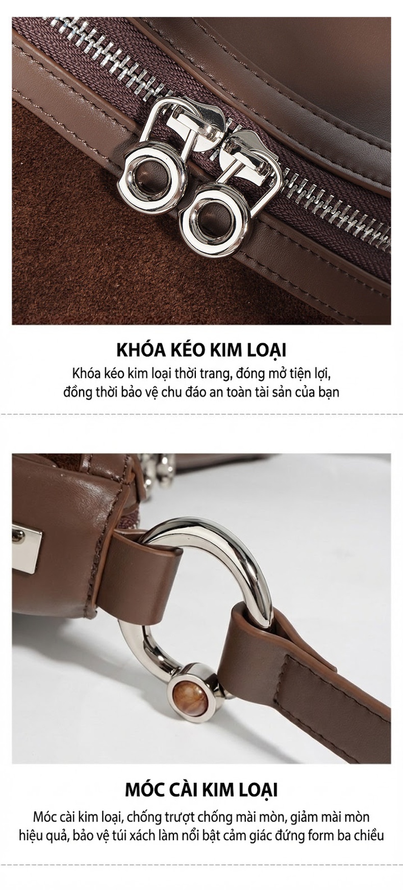 Túi Xách Nữ Đeo Vai Da Mờ Kiểu Dáng Trăng Lưỡi Liềm Phong Cách Retro Màu Nâu, Đỏ chi tiết 11