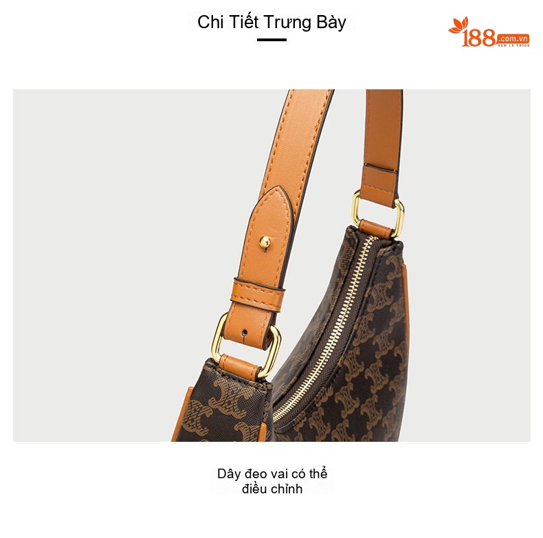 Túi Xách Nữ Đeo Vai Dáng Trăng Khuyết Họa Tiết Vintage Màu Nâu chi tiết 7