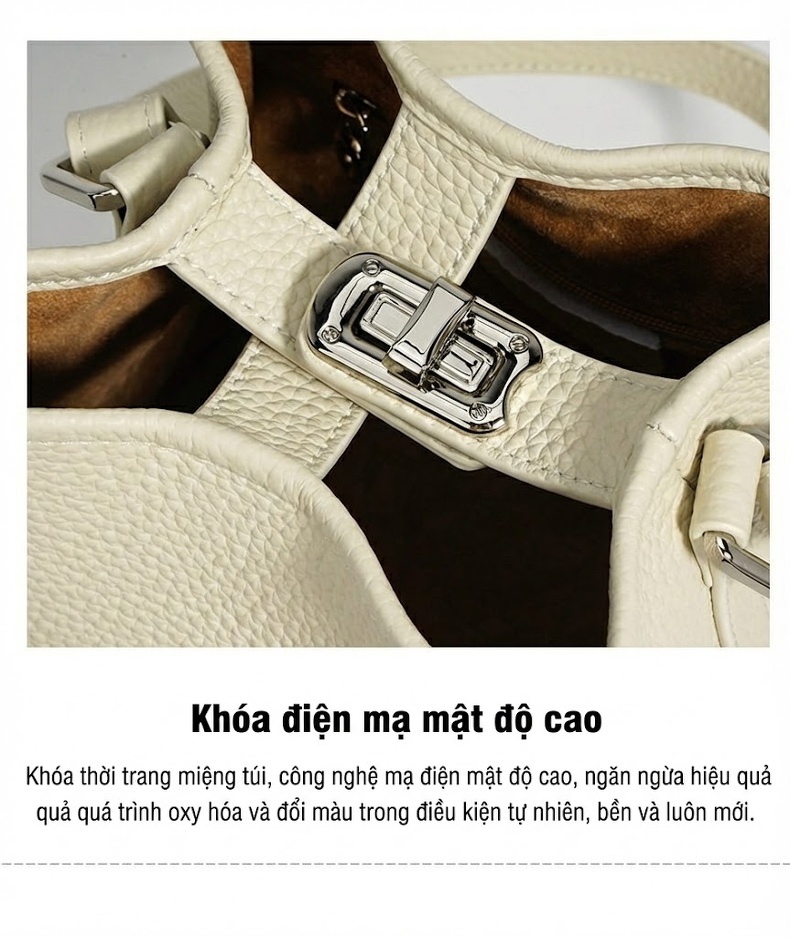 Túi Xách Nữ Đeo Vai Dây Bản Rộng Kiểu Retro Da Mờ Màu Kem, Nâu chi tiết 13