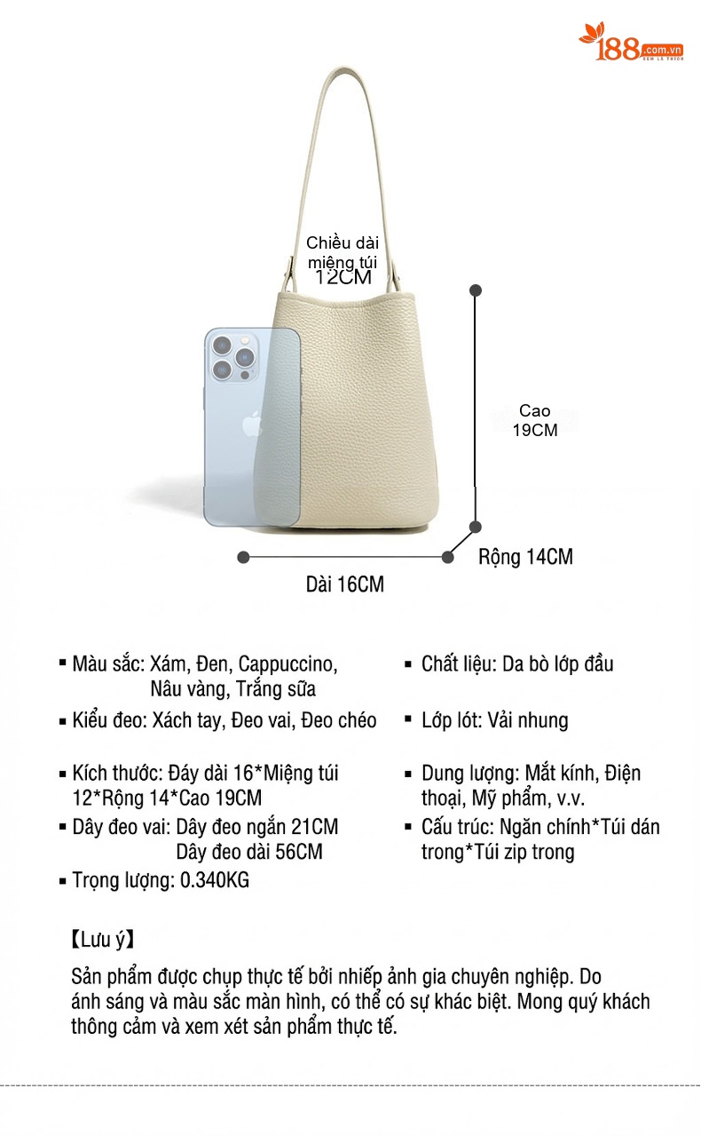 Túi Xách Nữ Đeo Vai Dây Bản Rộng Kiểu Retro Da Mờ Màu Kem, Nâu chi tiết 7