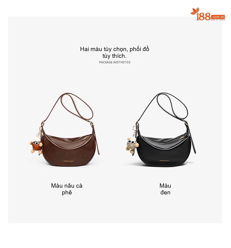 Túi Xách Nữ Đeo Vai/Đeo Chéo Da Bóng Kiểu Túi Kẹp Nách, Túi Bánh Bao Màu Đen chi tiết 12