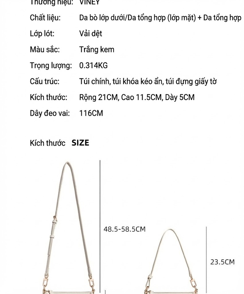 Túi Xách Nữ Đeo Vai/Đeo Chéo Da Bóng Kiểu Y2K Màu Trắng chi tiết 4