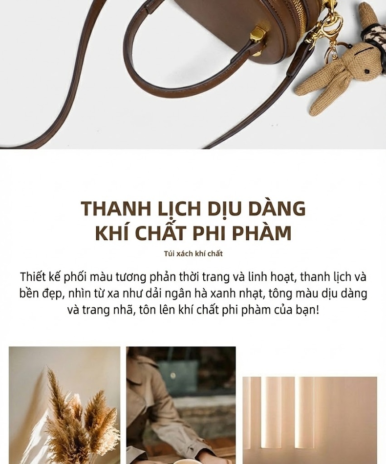 Túi Xách Nữ Đeo Vai Đeo Chéo Dáng Tròn Nhỏ Gọn Màu Nâu chi tiết 5