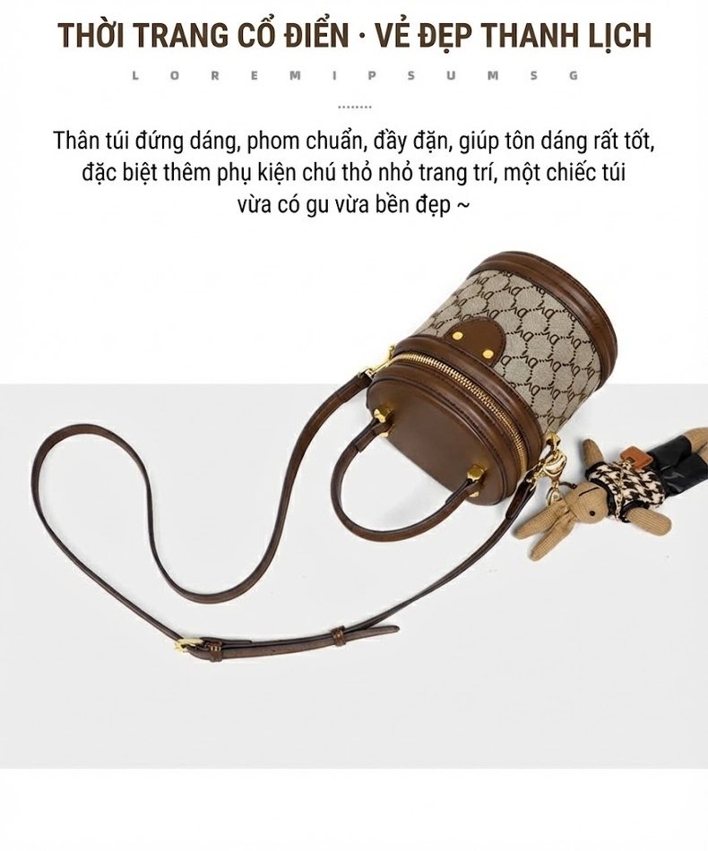 Túi Xách Nữ Đeo Vai Đeo Chéo Dáng Tròn Nhỏ Gọn Màu Nâu chi tiết 8