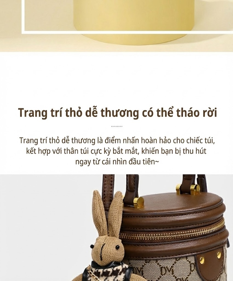 Túi Xách Nữ Đeo Vai Đeo Chéo Dáng Tròn Nhỏ Gọn Màu Nâu chi tiết 10