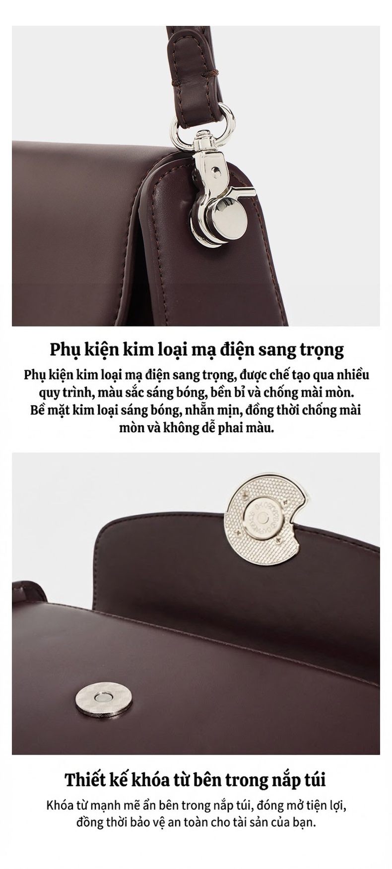 Túi Xách Nữ Đeo Vai/Đeo Chéo Hình Bán Nguyệt Phong Cách Retro Màu Nâu Đỏ, Xám chi tiết 8
