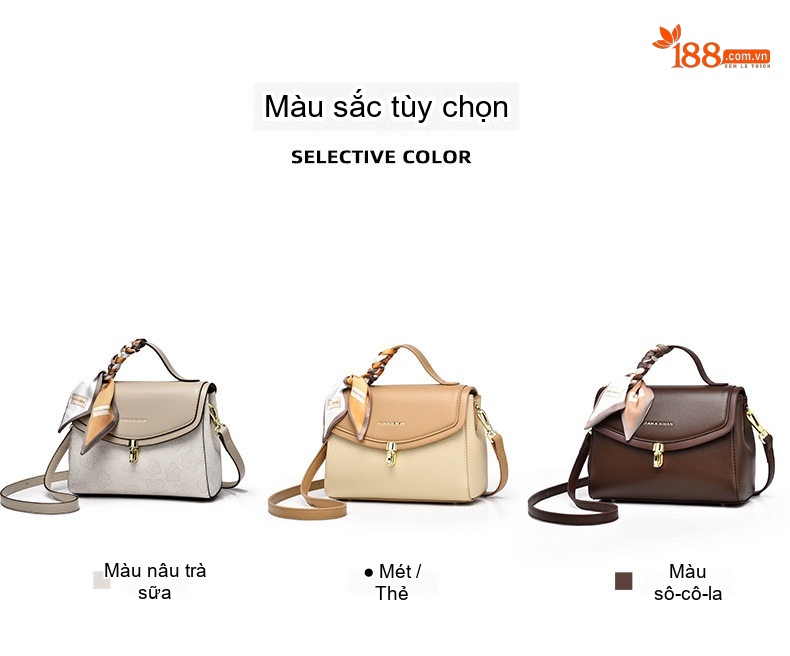 Túi Xách Nữ Đeo Vai/Đeo Chéo Hình Hộp Chữ Nhật Da Bóng Màu Be, Kem chi tiết 4