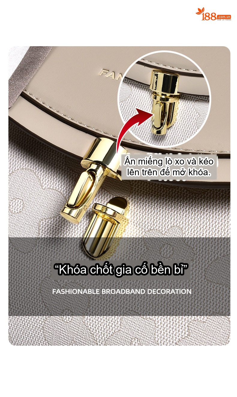 Túi Xách Nữ Đeo Vai/Đeo Chéo Hình Hộp Chữ Nhật Da Bóng Màu Be, Kem chi tiết 7