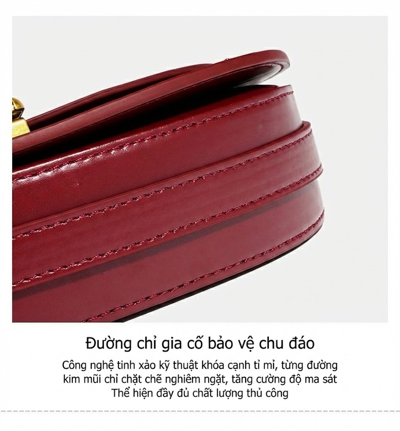 Túi Xách Nữ Đeo Vai/Đeo Chéo Thiết Kế Độc Đáo Da Bò Dáng Yên Ngựa Màu Đỏ chi tiết 10