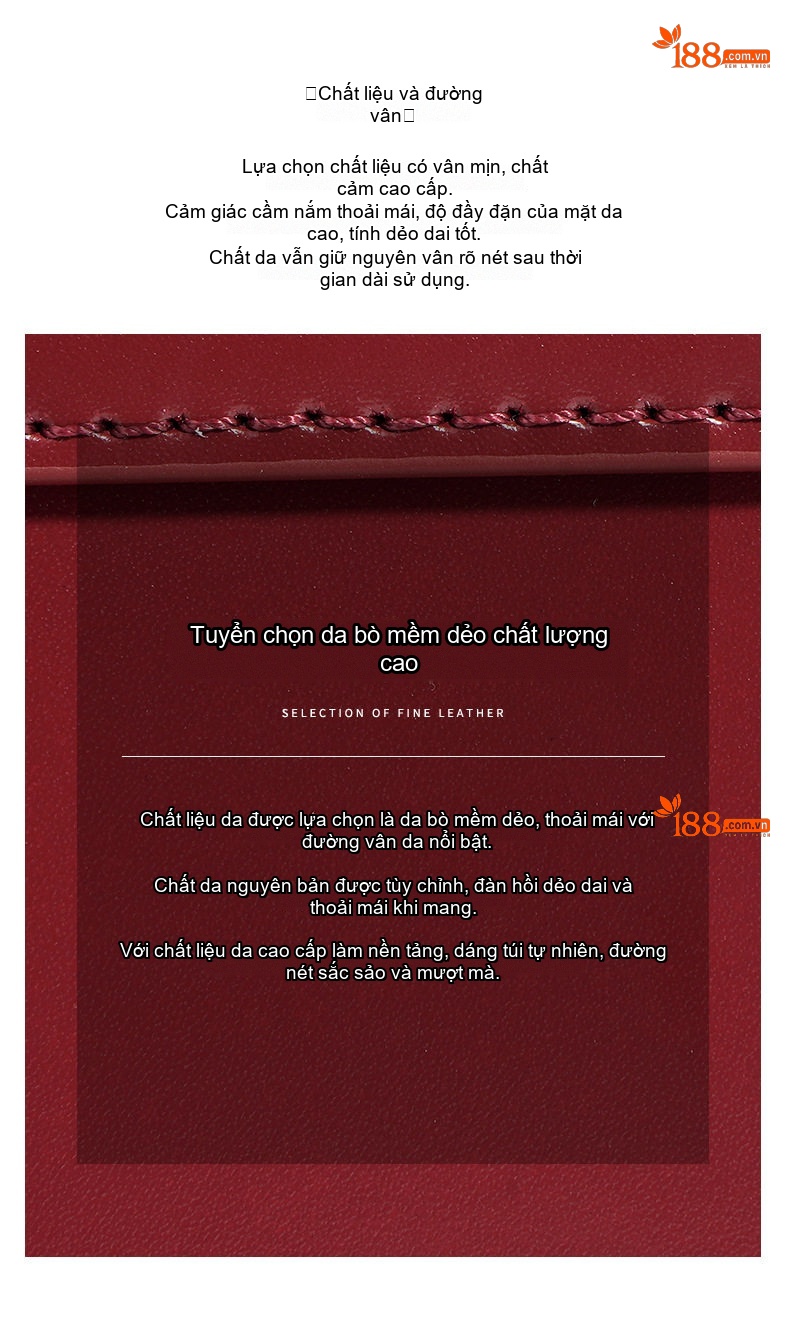 Túi Xách Nữ Đeo Vai/Đeo Chéo Thiết Kế Độc Đáo Da Bò Dáng Yên Ngựa Màu Đỏ chi tiết 8