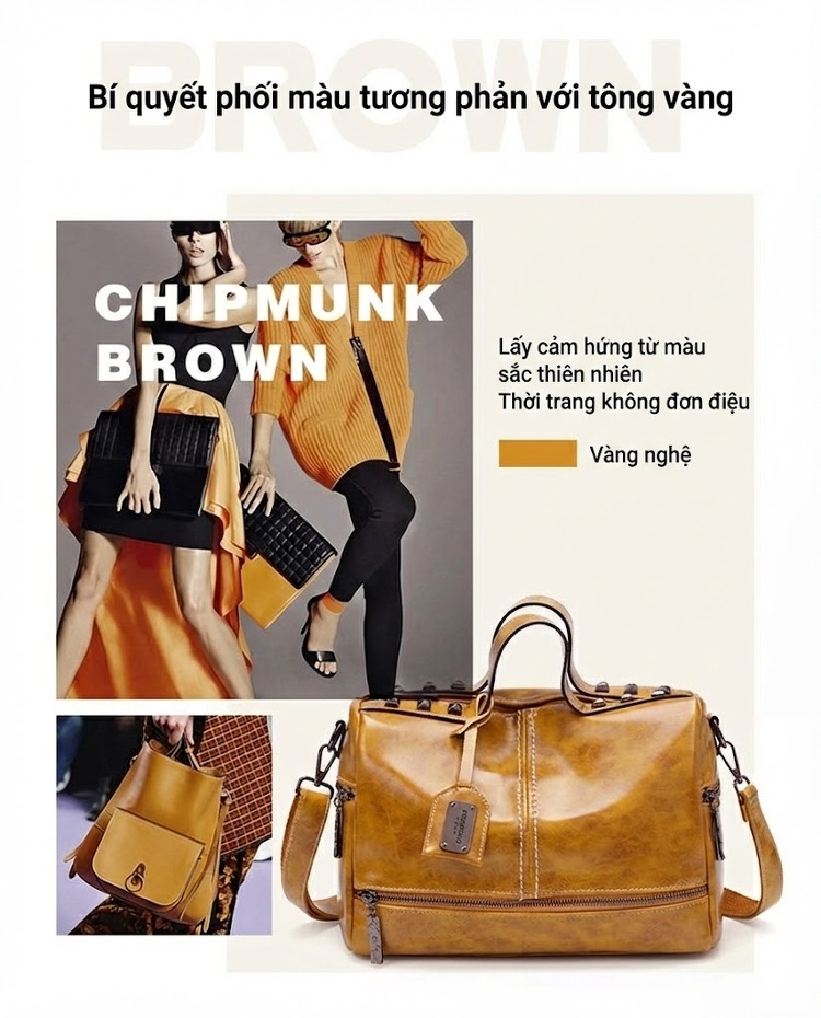 Túi Xách Nữ Đeo Vai/Đeo Chéo/Xách Tay Phong Cách Âu Mỹ Cổ Điển Da Bóng Sức Chứa Lớn Màu Vàng chi tiết 3