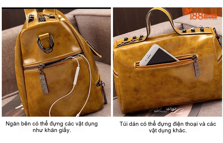 Túi Xách Nữ Đeo Vai/Đeo Chéo/Xách Tay Phong Cách Âu Mỹ Cổ Điển Da Bóng Sức Chứa Lớn Màu Vàng chi tiết 5