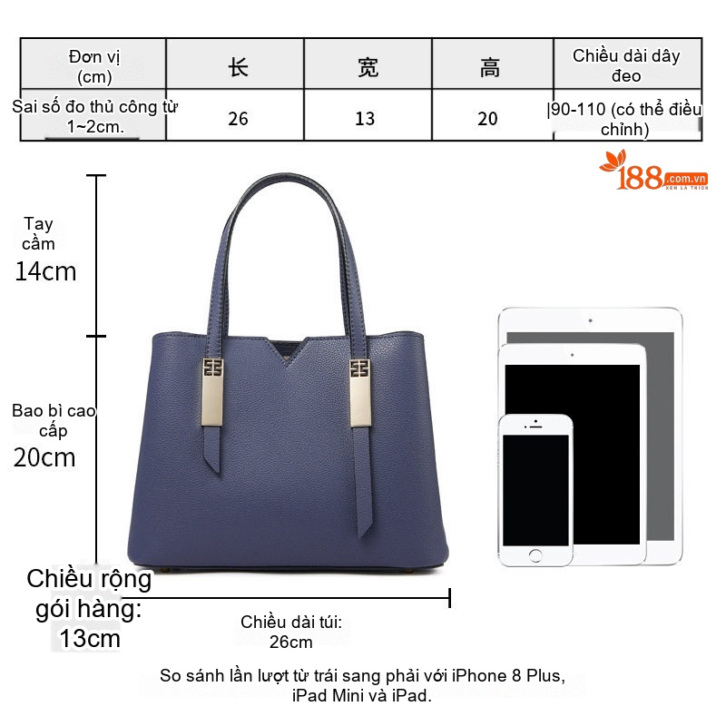 Túi Xách Nữ Đeo Vai, Đeo Chéo, Xách Tay Phong Cách Âu Mỹ Retro Màu Xanh Navy, Đen, Xám, Đỏ