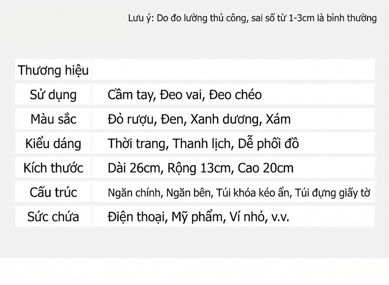Túi Xách Nữ Đeo Vai, Đeo Chéo, Xách Tay Phong Cách Âu Mỹ Retro Màu Xanh Navy, Đen, Xám, Đỏ chi tiết 8