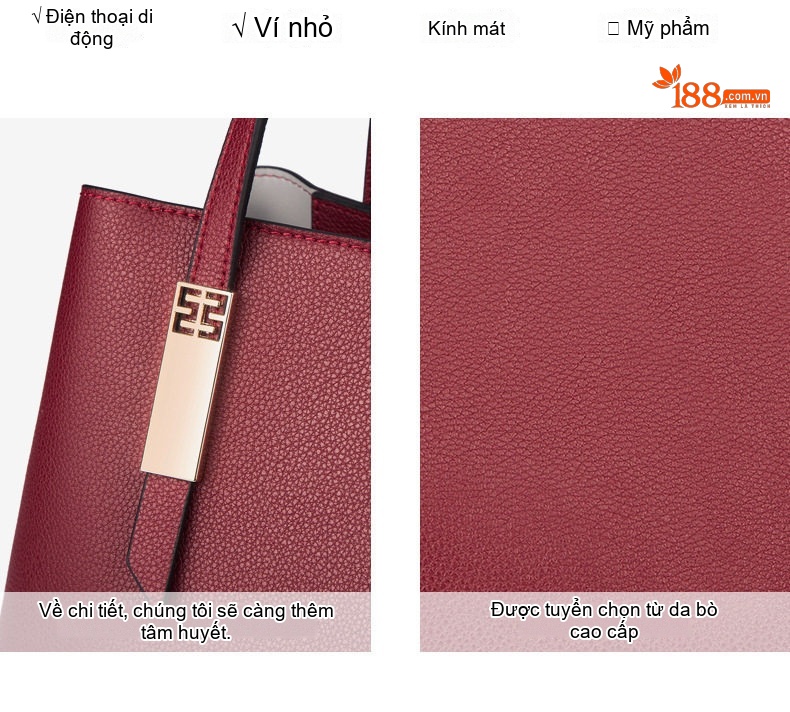 Túi Xách Nữ Đeo Vai, Đeo Chéo, Xách Tay Phong Cách Âu Mỹ Retro Màu Xanh Navy, Đen, Xám, Đỏ chi tiết 12