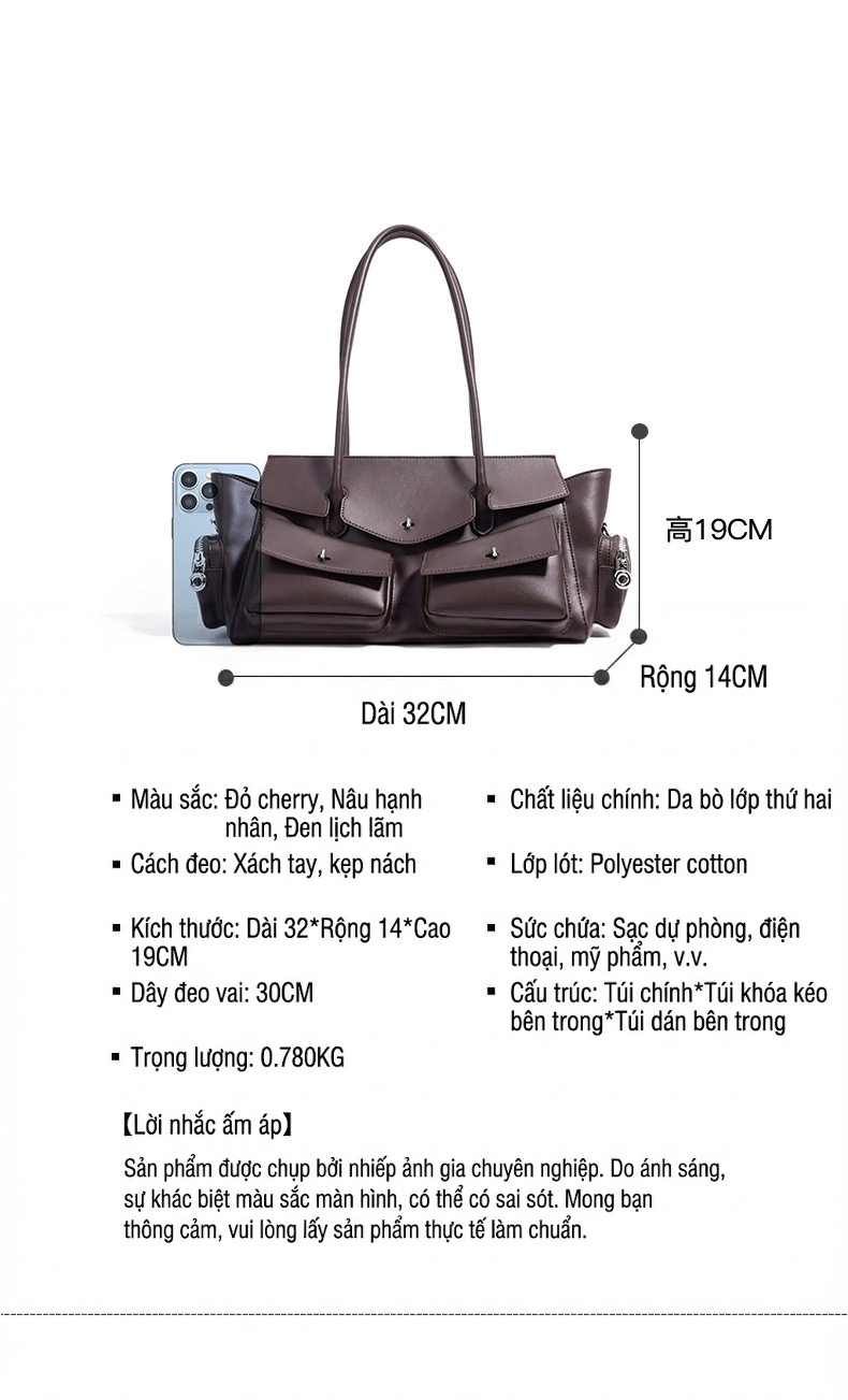 Túi Xách Nữ Đeo Vai/Đeo Chéo/Xách Tay Phong Cách Retro Nhiều Ngăn Màu Nâu, Đen, Be chi tiết 7