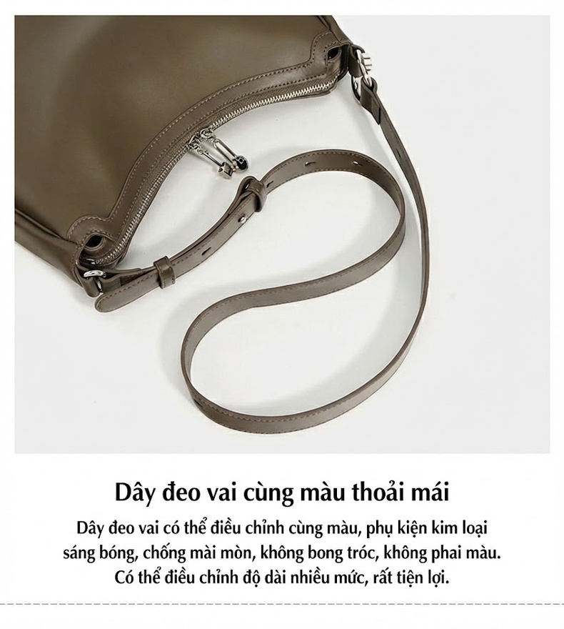 Túi Xách Nữ Đeo Vai/Đeo Chéo/Xách Tay Thiết Kế Hình Bán Nguyệt Da Bóng Màu Đen, Đỏ, Nâu, Xám chi tiết 16