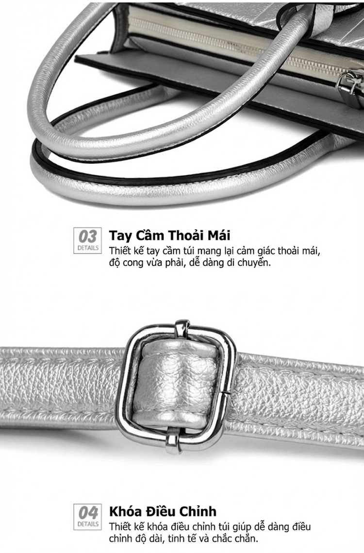 Túi Xách Nữ Đeo Vai Họa Tiết Vân Cá Sấu Đơn Giản Phong Cách Đô Thị Màu Đen, Nâu, Xám, Bạc chi tiết 26