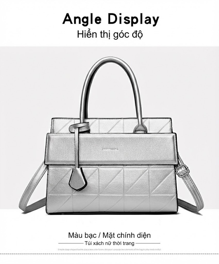 Túi Xách Nữ Đeo Vai Họa Tiết Vân Cá Sấu Đơn Giản Phong Cách Đô Thị Màu Đen, Nâu, Xám, Bạc chi tiết 20