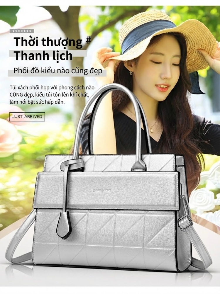 Túi Xách Nữ Đeo Vai Họa Tiết Vân Cá Sấu Đơn Giản Phong Cách Đô Thị Màu Đen, Nâu, Xám, Bạc chi tiết 2