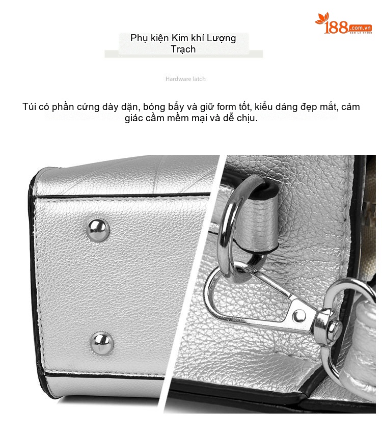 Túi Xách Nữ Đeo Vai Họa Tiết Vân Cá Sấu Đơn Giản Phong Cách Đô Thị Màu Đen, Nâu, Xám, Bạc chi tiết 6