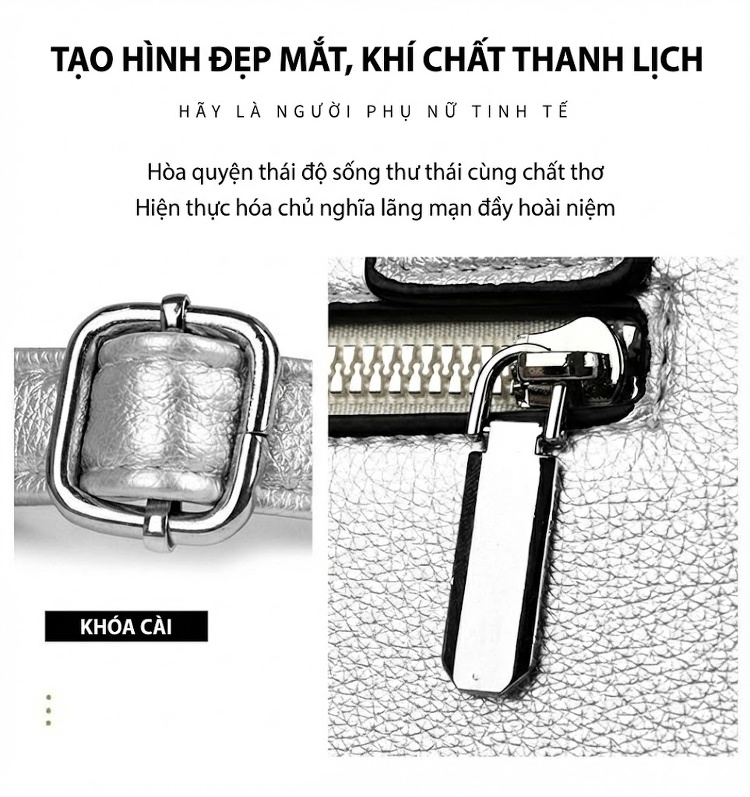 Túi Xách Nữ Đeo Vai Họa Tiết Vân Cá Sấu Đơn Giản Phong Cách Đô Thị Màu Đen, Nâu, Xám, Bạc chi tiết 7