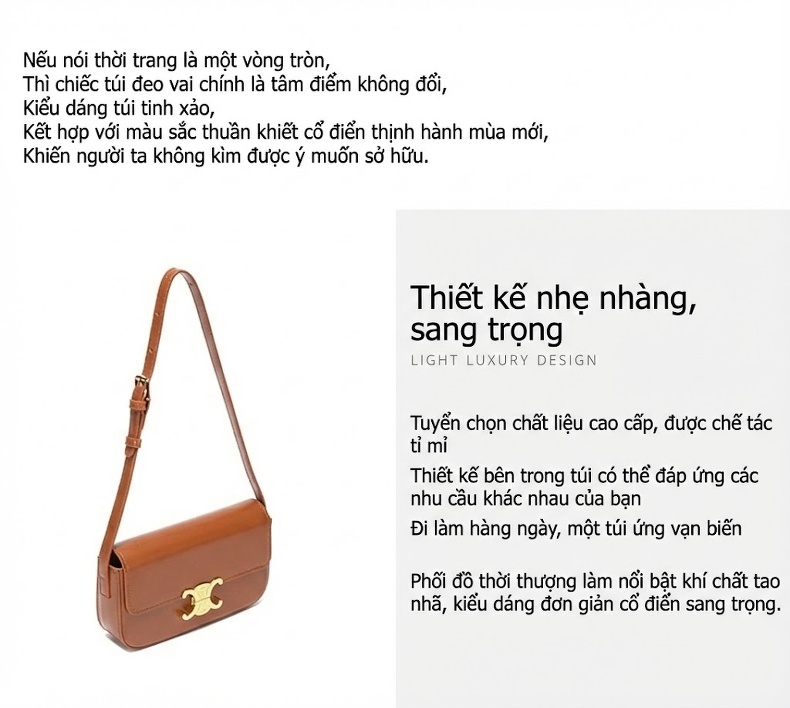 Túi Xách Nữ Đeo Vai/Kẹp Nách/Đeo Chéo Da Bóng Kiểu Pháp Màu Đen, Hồng, Nâu, Trắng... chi tiết 24