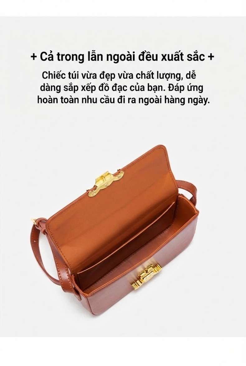 Túi Xách Nữ Đeo Vai/Kẹp Nách/Đeo Chéo Da Bóng Kiểu Pháp Màu Đen, Hồng, Nâu, Trắng... chi tiết 5