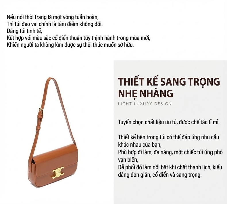 Túi Xách Nữ Đeo Vai/Kẹp Nách/Đeo Chéo/Xách Tay Pháp Form Baguette Da Bóng Màu Hồng, Đen, Nâu, Trắng... chi tiết 25