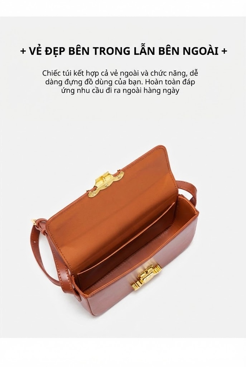 Túi Xách Nữ Đeo Vai/Kẹp Nách/Đeo Chéo/Xách Tay Pháp Form Baguette Da Bóng Màu Hồng, Đen, Nâu, Trắng... chi tiết 5