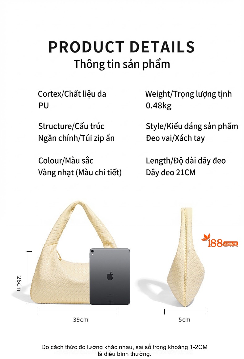 Túi Xách Nữ Đeo Vai/Kẹp Nách/Xách Tay Đan Lưới Sức Chứa Lớn Phong Cách Âu Mỹ Màu Hồng, Xanh Olive, Trắng, Nâu... chi tiết 7