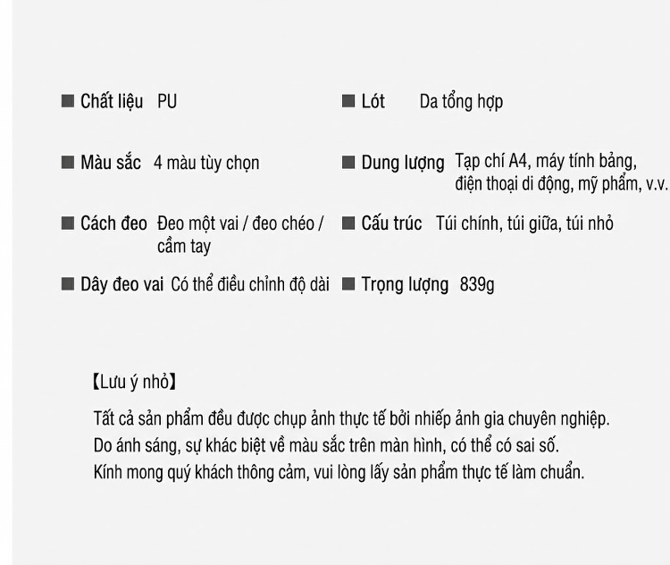 Túi Xách Nữ Đeo Vai Kiểu Dáng Thời Trang Bộ 3 Chiếc Màu Nâu, Kem, Đen chi tiết 4