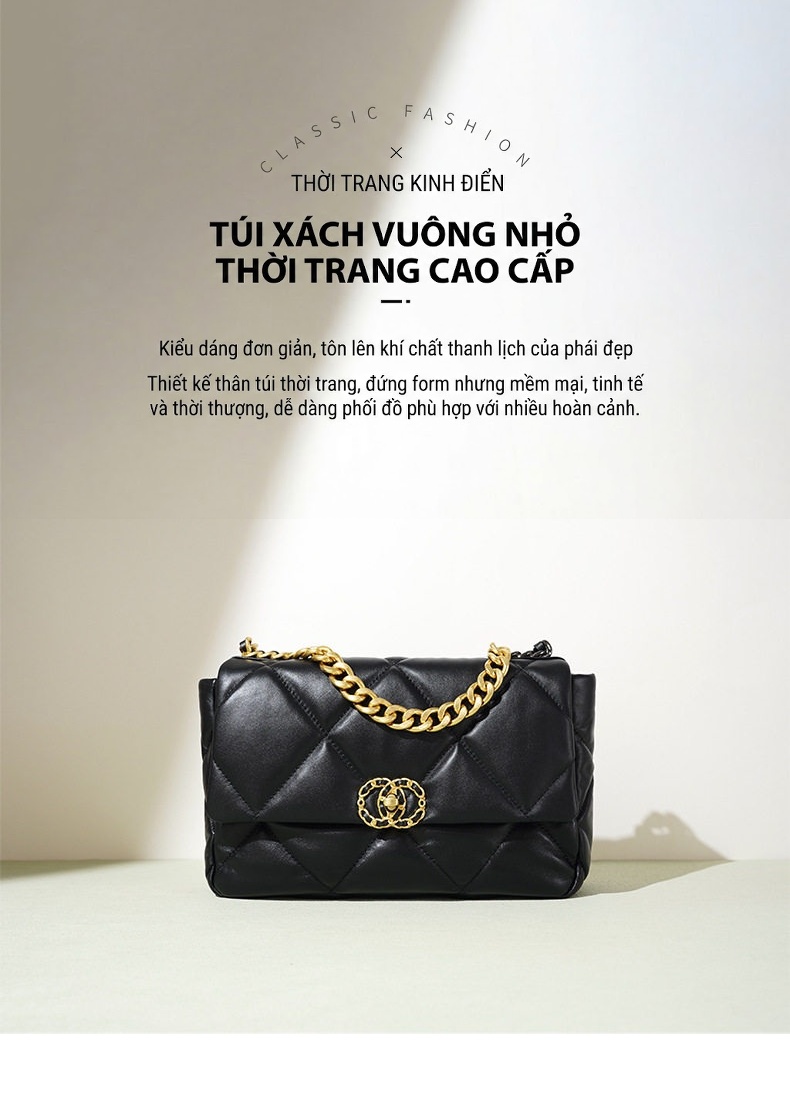 Túi Xách Nữ Đeo Vai Trám Ô Chần Bông Dây Xích Phong Cách Đường Phố chi tiết 1