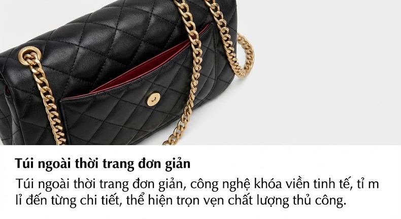 Túi Xách Nữ Đeo Vai Trám Ô Chần Bông Dây Xích Phong Cách Đường Phố chi tiết 11
