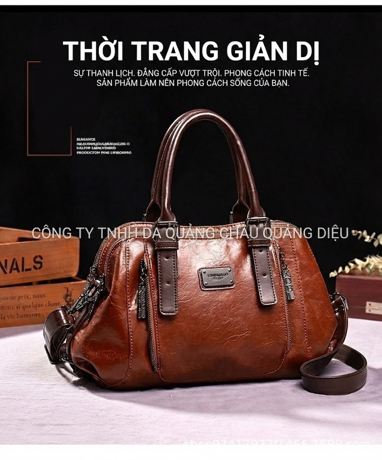 Túi Xách Nữ Đeo Vai, Xách Tay, Đeo Chéo Da Mềm Phong Cách Âu Mỹ Cổ Điển, Túi Boston Lớn Màu Nâu chi tiết 1