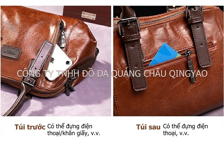 Túi Xách Nữ Đeo Vai, Xách Tay, Đeo Chéo Da Mềm Phong Cách Âu Mỹ Cổ Điển, Túi Boston Lớn Màu Nâu chi tiết 5