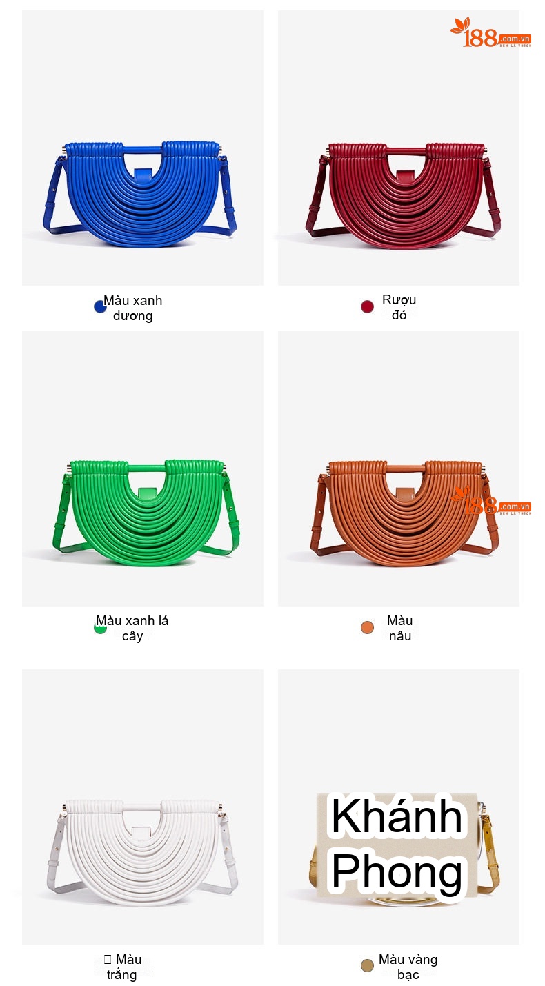 Túi Xách Nữ Handmade Tre Đan Hình Bán Nguyệt Độc Đáo Màu Xanh, Nâu, Đỏ chi tiết 5