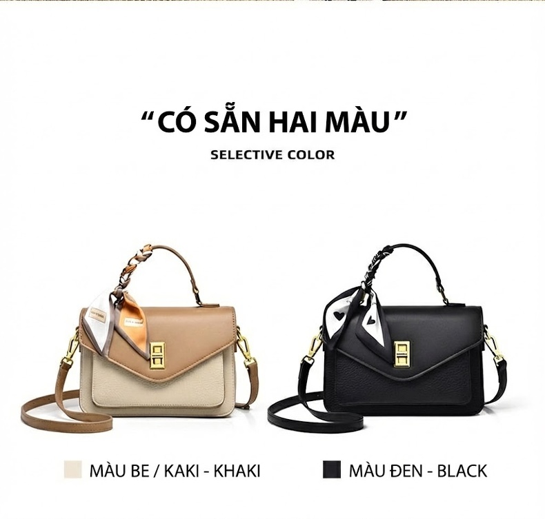 Túi Xách Nữ Khóa Gài Mini Phom Vuông Đeo Vai/Đeo Chéo Màu Đen, Kem, Nâu chi tiết 3