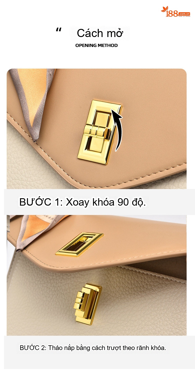 Túi Xách Nữ Khóa Gài Mini Phom Vuông Đeo Vai/Đeo Chéo Màu Đen, Kem, Nâu chi tiết 10