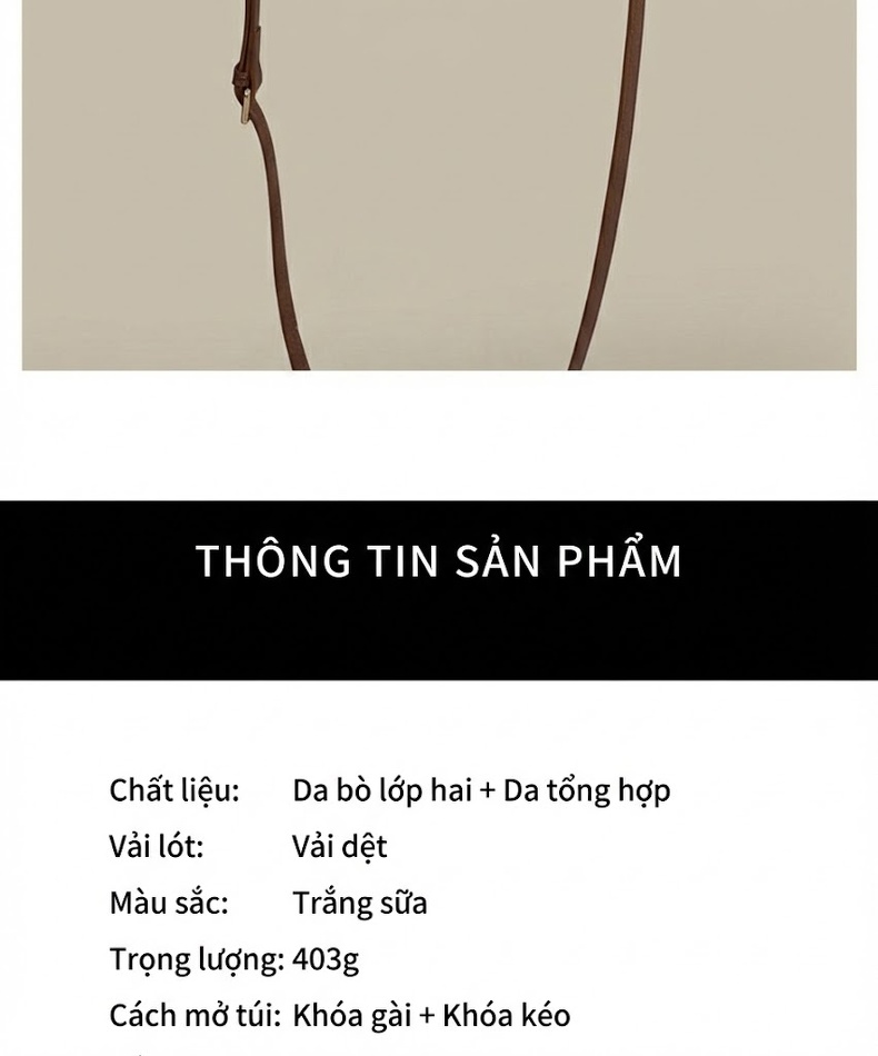 Túi Xách Nữ Kiểu Cambridge Da Bóng Đeo Vai/Xách Tay Màu Trắng Kem, Nâu chi tiết 6