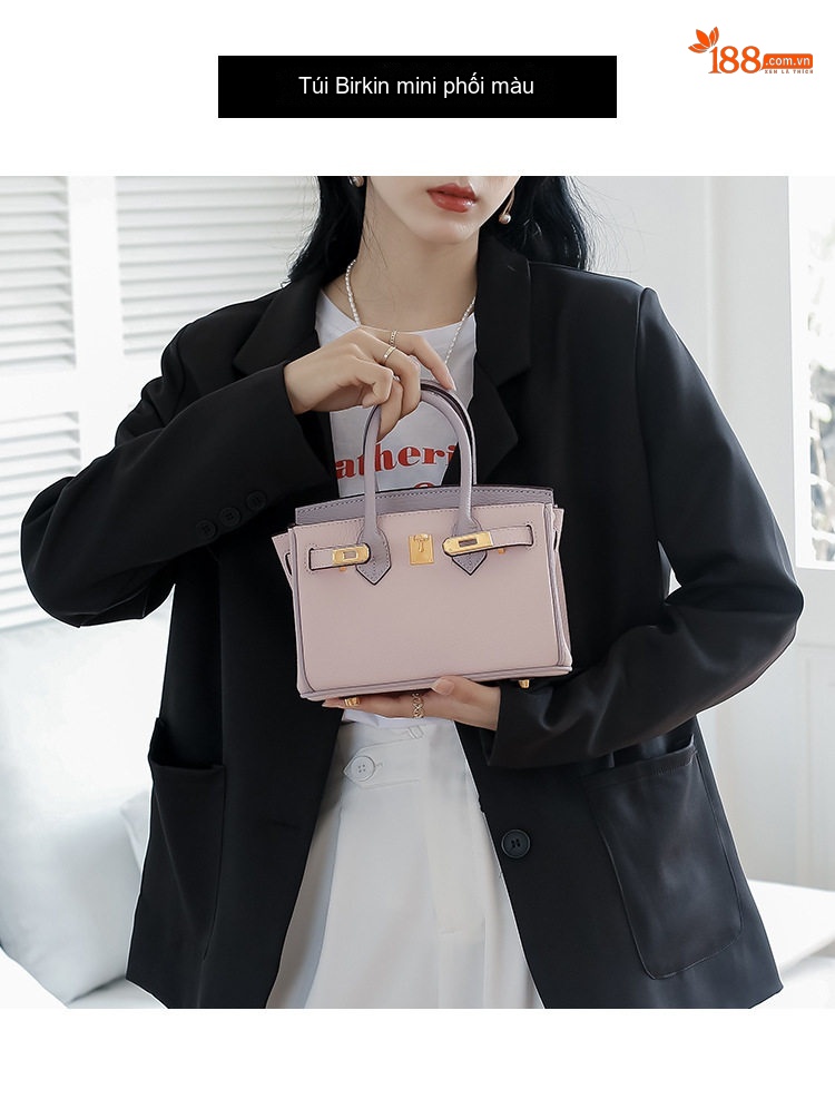 Túi Xách Nữ Mini Da Bò Platinum Kelly Đeo Vai, Xách Tay, Đeo Chéo Màu Hồng, Xám chi tiết 1