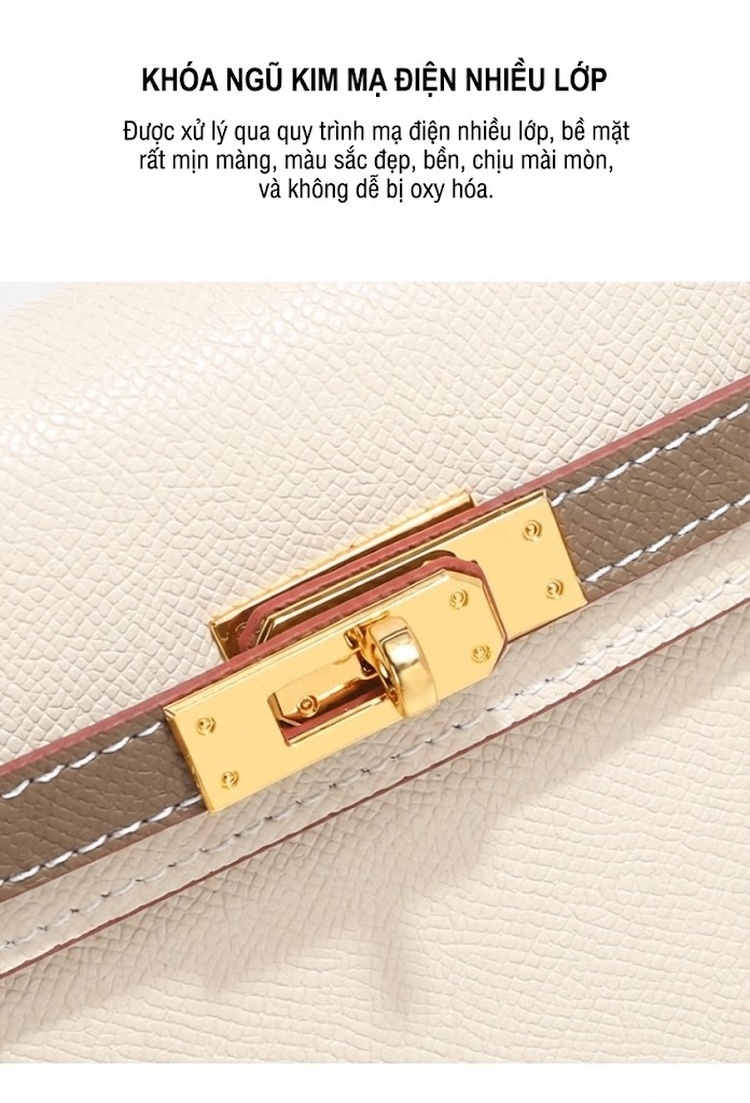 Túi Xách Nữ Mini Da Bò Vân Tay Hai Màu Đeo Vai, Đeo Chéo Màu Trắng, Nâu chi tiết 5