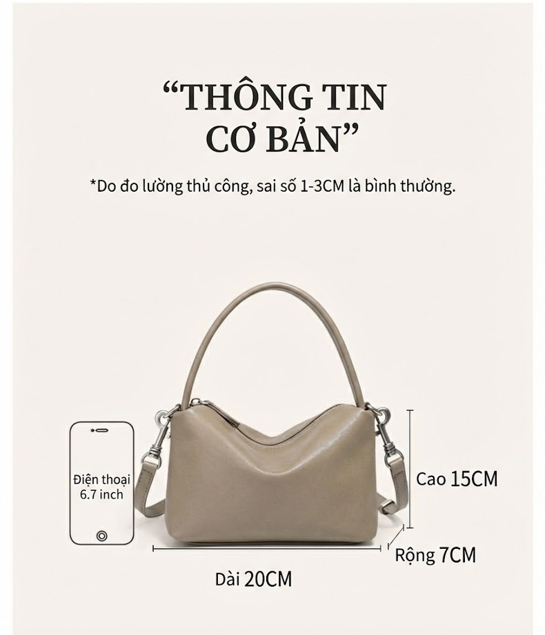 Túi Xách Nữ Mini Da Bóng Quai Xách Tay Đeo Chéo Phong Cách Retro Màu Đen, Nâu, Xám, Be... chi tiết 7