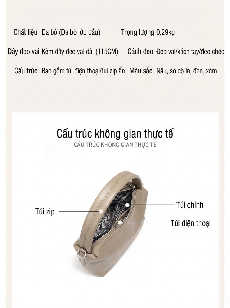 Túi Xách Nữ Mini Da Bóng Quai Xách Tay Đeo Chéo Phong Cách Retro Màu Đen, Nâu, Xám, Be... chi tiết 8