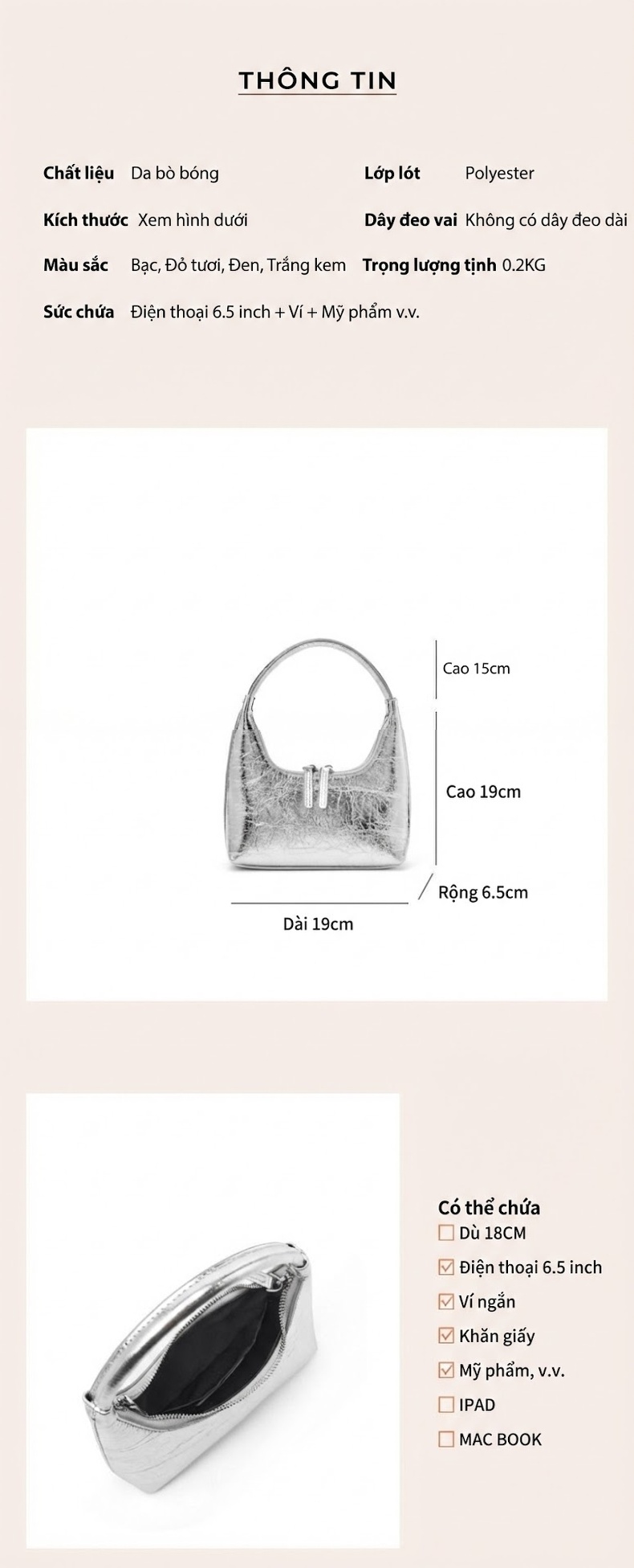Túi Xách Nữ Mini Da Bóng Quai Xách Tay Phong Cách Hàn Quốc Màu Đen, Đỏ, Bạc, Trắng... chi tiết 5