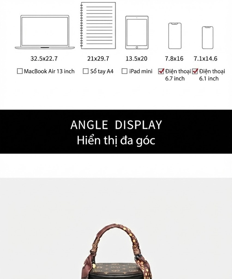 Túi Xách Nữ Mini Dáng Trống Xách Tay/Đeo Chéo Thời Trang chi tiết 10